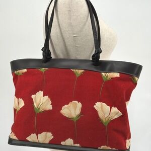 MAXX New York Floral Tapestry Tote Bag Large Purse Red Flower Cottagecore Preppy